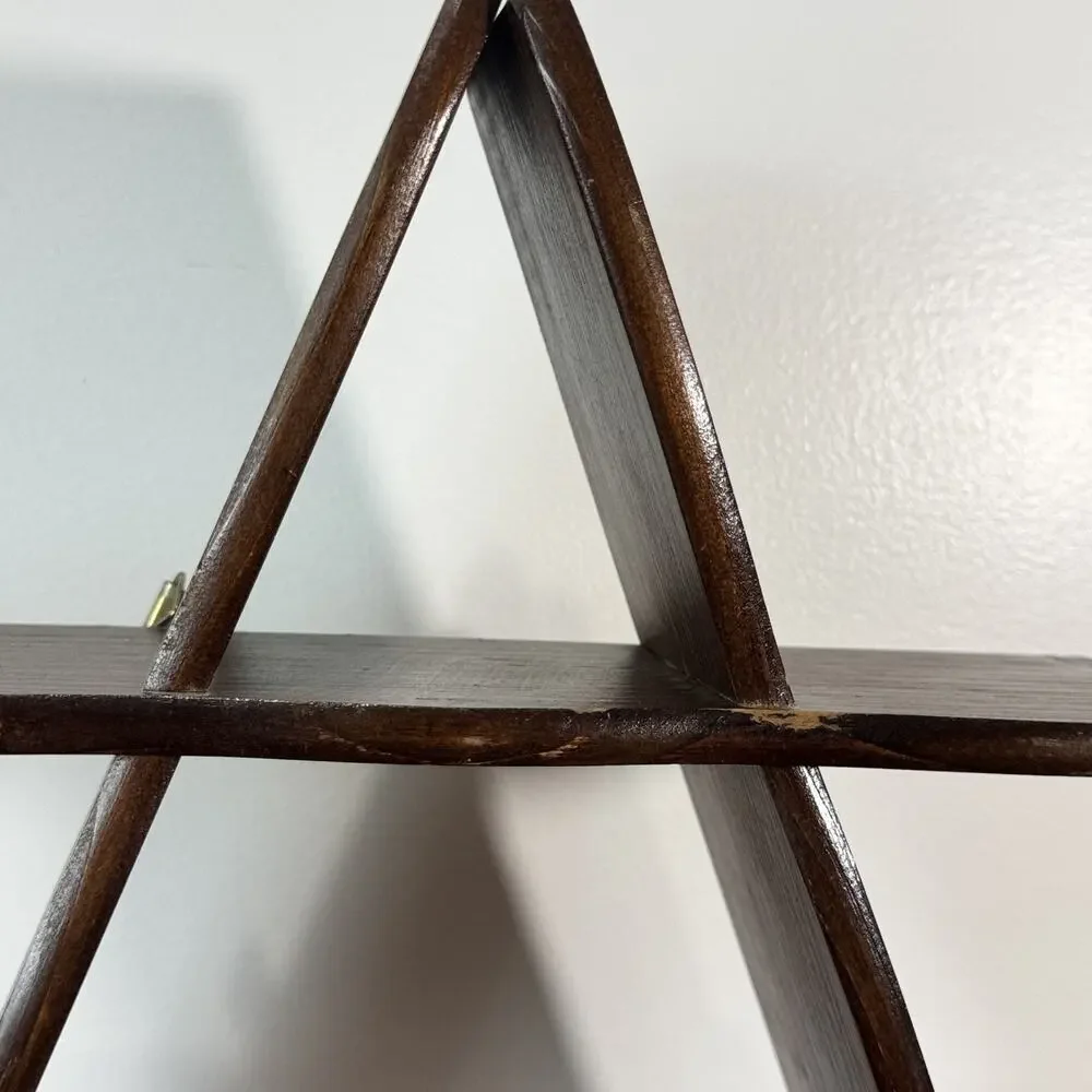 Vintage Wooden Display Shelf Tiered Dark Brown Decor Taiwan Triangle Wood